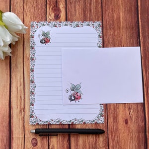Sweet Ladybird-rand A5-schrijfset, Snail Mail, Happy Post, penvriend, briefpapier, aangepast briefpapier, brievenset, A5-schrijfset enveloppen, notitiepapier