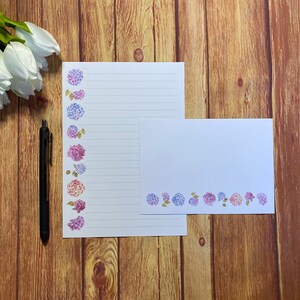 Set da scrittura Hydrangea Row A5, posta ordinaria, Happy Post, Penpal, cancelleria personalizzata, set di lettere, set da scrittura A5, buste, carta per appunti