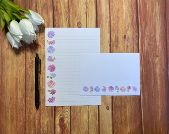 Hydrangea Row A5 Writing Set, Snail Mail, Happy Post, Penpal, Custom Stationery, Letter Set, A5 Writing Set Envelopes, Note Paper