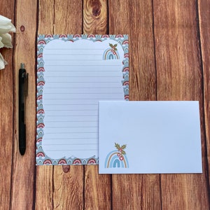 Juego de escritura A5 con borde de arcoíris navideño, juego de escritura, amigo por correspondencia, papelería personalizada, juego de cartas, papel y sobres para escribir A5, papel para notas