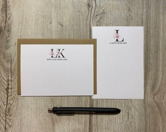 Personalised Initials A6 Note Cards, Set of 10, Envelopes, Gift Set, Writing Set, Custom Stationery, Letter Set, Note Paper, Thank You Card