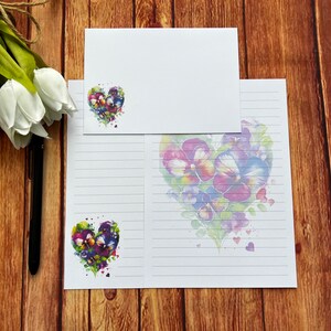Juego de escritura Pansy Heart A5, correo postal, Happy Post, amigo por correspondencia, papelería personalizada, juego de cartas, papel y sobres para escribir A5, papel para notas