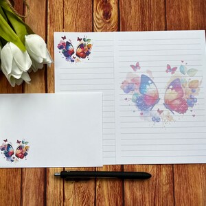 Juego de escritura A5 con mariposas brillantes, correo postal, Happy Post, amigo por correspondencia, papelería personalizada, juego de cartas, papel y sobres para escribir A5, papel para notas