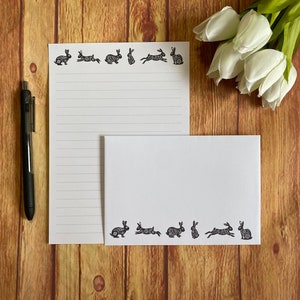 Black Floral Rabbits A5-schrijfset, schrijfset, penvriend, briefpapier op maat, brievenset, briefpapier en enveloppen A5, notitiepapier