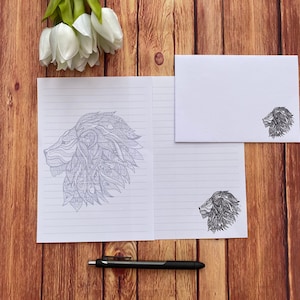 Juego de escritura Lion A5, correo postal, Happy Post, amigo por correspondencia, papelería personalizada, juego de cartas, papel y sobres para escribir A5, papel para notas