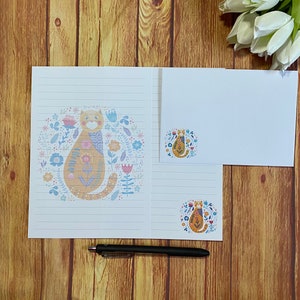 Kleurrijke kat A5-schrijfset, slakkenpost, Happy Post, penvriend, aangepast briefpapier, brievenset, A5-schrijfset enveloppen, notitiepapier