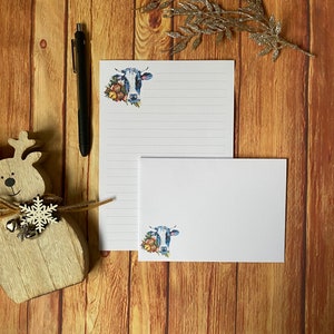 Juego de escritura A5 con diseño de vaca navideña, correo postal, Happy Post, amigo por correspondencia, papelería personalizada, juego de cartas, papel y sobres para escribir A5, papel para notas