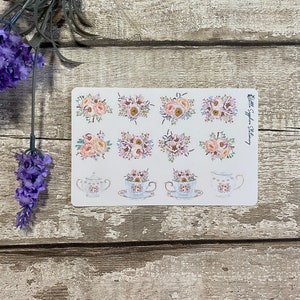 Stickers Peony Tea Party, slakkenpost, envelopdecor, ambacht, briefpapier, penvriendje, notitiepapier, briefpapier, plannerstickers