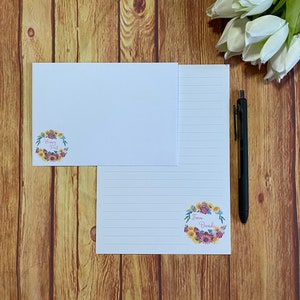 Juego de escritura A5 personalizado con peonías y girasoles, juego de escritura, papelería personalizada para amigos por correspondencia, juego de cartas, juego de escritura A5 y sobres, papel para notas