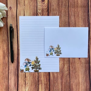 Juego de escritura A5 con diseño de árbol de Navidad y ratones, juego de escritura, amigo por correspondencia, papelería personalizada, juego de cartas, papel y sobres para escribir A5, papel para notas