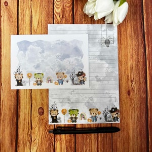 Juego de escritura Spooky Bears A5, juego de escritura, amigo por correspondencia, papelería personalizada, juego de cartas, sobres para juego de escritura A5, papel para notas, Halloween