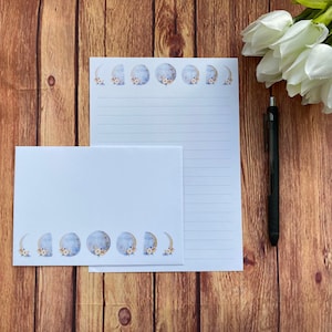 Bonito juego de escritura A5 con fases lunares, correo postal, Happy Post, amigo por correspondencia, papelería personalizada, juego de cartas, sobres para juego de escritura A5, papel para notas