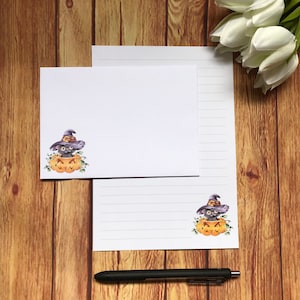 Juego de escritura A5 con diseño de gato y calabaza para Halloween, Acción de Gracias, juego de escritura, amigo por correspondencia, juego de cartas, papel y sobres para escribir A5, papel para notas