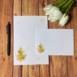 Juego de escritura A5 con forma de árbol de Navidad de madera, juego de escritura, amigo por correspondencia, papelería personalizada, juego de cartas, papel y sobres para escribir A5, papel para notas