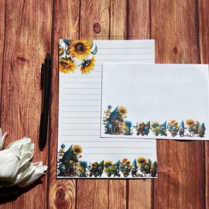 Juego de escritura Gonk Sunflowers A5, correo postal, Happy Post, amigo por correspondencia, papelería personalizada, juego de cartas, sobres para juego de escritura A5, papel para notas