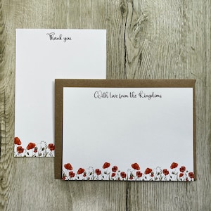 Gepersonaliseerde A6-notitiekaarten Poppy, set van 10, enveloppen, cadeauset, schrijfset, briefpapier op maat, brievenset, notitiepapier, bedankkaart