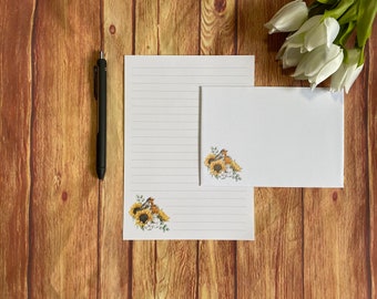 Robin and Sunflowers A5 Writing Set, Writing Set, Penpal, Custom Stationery, Letter Set, A5 Writing Paper and Envelopes, Note Paper