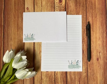 Green Watercolour Personalised Writing Paper, Writing Set, Penpal Custom Stationery, Letter Set, Writing Paper and Envelopes, Note Paper