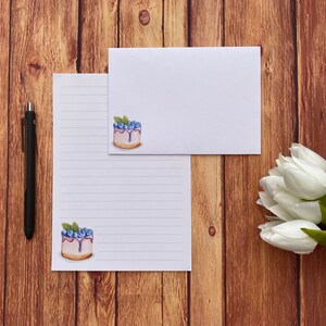 Juego de escritura A5 con tarta de queso y arándanos, correo postal, Happy Post, amigo por correspondencia, papelería personalizada, juego de cartas, sobres para juego de escritura A5, papel para notas