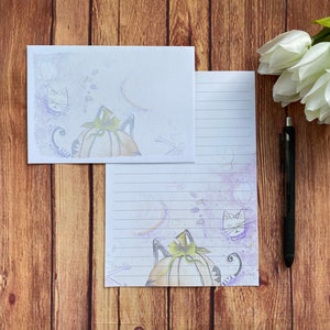 Juego de escritura Pumpkin Kitty A5, juego de escritura, amigo por correspondencia, papelería personalizada, juego de cartas, sobres para juego de escritura A5, papel para notas, Halloween