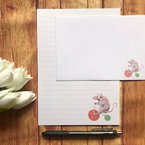 Juego de escritura Rat Bike A5, correo postal, Happy Post, amigo por correspondencia, papelería personalizada, juego de cartas, sobres para juego de escritura A5, papel para notas