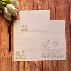 Juego de escritura A5 Rabbits & Bicycle, correo postal, Happy Post, amigo por correspondencia, papelería personalizada, juego de cartas, sobres para juego de escritura A5, papel para notas