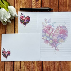 Set da scrittura Rose Heart A5, posta ordinaria, Happy Post, Penpal, cancelleria personalizzata, set di lettere, carta da scrittura e buste A5, carta per appunti