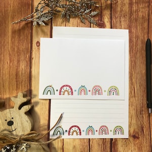 Juego de escritura A5 con arcoíris navideños, correo postal, Happy Post, amigo por correspondencia, papelería personalizada, juego de cartas, papel y sobres para escribir A5, papel para notas