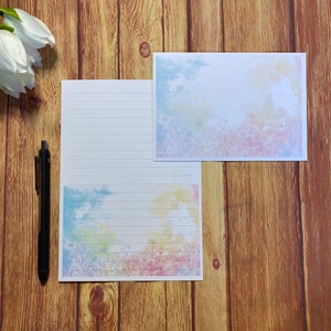 Juego de escritura A5 Watercolor Field, correo postal, Happy Post, Penpal, papelería personalizada, juego de cartas, papel y sobres para escribir A5, papel para notas