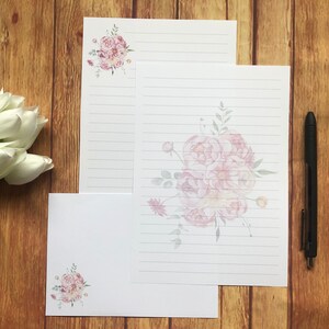 Boeket pioenrozen A5-schrijfset, slakkenpost, Happy Post, penvriendje, briefpapier op maat, brievenset, briefpapier en enveloppen A5, notitiepapier