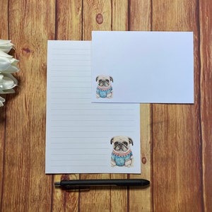 Set da scrittura A5 Cosy Pug, posta ordinaria, Happy Post, Penpal, cancelleria personalizzata, set di lettere, set da scrittura A5, buste, carta per appunti