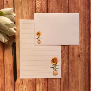 Juego de escritura A5 con un solo girasol, correo postal, Happy Post, amigo por correspondencia, papelería personalizada, juego de cartas, sobres para juego de escritura A5, papel para notas