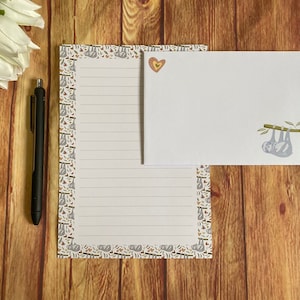 Juego de escritura con borde de perezoso, tamaño A5, correo postal, Happy Post, amigo por correspondencia, papelería personalizada, juego de cartas, sobres para juego de escritura, papel para notas