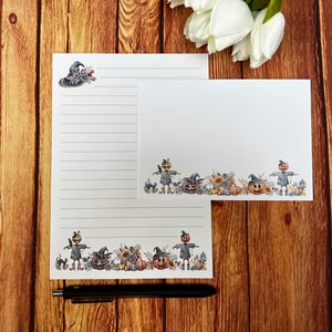 Juego de escritura A5 de calabazas y espantapájaros, juego de escritura, amigo por correspondencia, papelería personalizada, juego de cartas, sobres para juego de escritura A5, papel para notas, otoño
