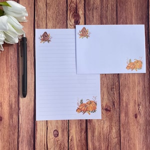 Juego de escritura A5 con calabaza y pajarera, juego de escritura, amigo por correspondencia, papelería personalizada, juego de cartas, sobres para juego de escritura A5, papel para notas, Halloween