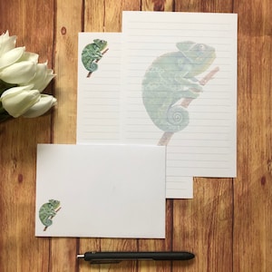 Chameleon A5-schrijfset, snail mail, Happy Post, penvriendje, aangepast briefpapier, brievenset, A5-briefpapier en enveloppen, notitiepapier