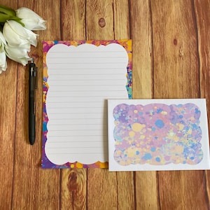 Set da scrittura A5 con bordo a macchie arcobaleno, posta ordinaria, posta felice, amico di penna, cancelleria personalizzata, set di lettere, set da scrittura A5, buste, carta per appunti