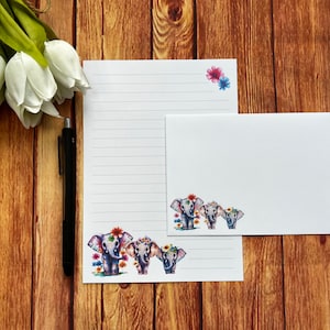 Juego de escritura A5 con elefantes florales, correo postal, Happy Post, amigo por correspondencia, papelería personalizada, juego de cartas, sobres para juego de escritura A5, papel para notas