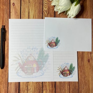 Juego de escritura A5 con tetera navideña, correo postal, Happy Post, amigo por correspondencia, papelería personalizada, juego de cartas, papel y sobres para escribir A5, papel para notas