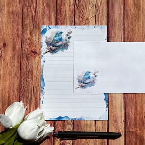 Juego de escritura Blue Bird A5, correo postal, Happy Post, amigo por correspondencia, papelería personalizada, juego de cartas, sobres para juego de escritura A5, papel para notas