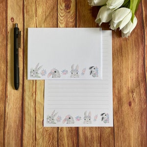 Juego de escritura Curious Bunnies A5, correo postal, Happy Post, amigo por correspondencia, papelería personalizada, juego de cartas, papel y sobres para escribir A5, papel para notas