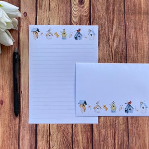 Set da scrittura Birdhouses A5, posta ordinaria, Happy Post, Penpal, cancelleria personalizzata, set di lettere, set da scrittura A5, buste, carta per appunti