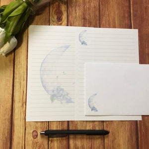Set da scrittura Floral Moon A5, posta ordinaria, Happy Post, Penpal, cancelleria personalizzata, set di lettere, carta da scrittura e buste A5, carta per appunti