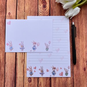 Juego de escritura A5 de conejos y globos, juego de escritura, amigo por correspondencia, papelería personalizada, juego de cartas, papel y sobres para escribir A5, papel para notas