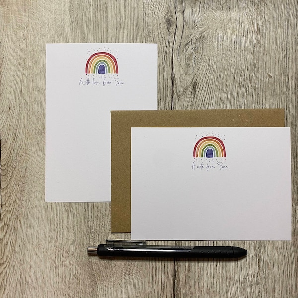 Personalised Rainbow A6 Note Cards, Set of 10, Envelopes, Gift Set, Writing Set, Custom Stationery, Letter Set, Note Paper, Thank You Card