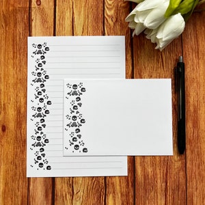 Juego de escritura A5 con calaveras negras, correo postal, Happy Post, amigo por correspondencia, juego de cartas, papel y sobres para escribir A5, papel para notas, juego de papelería