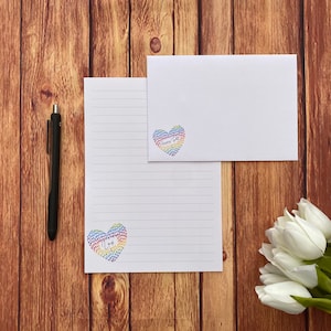 Juego de escritura personalizado Rainbow A5, juego de escritura, amigo por correspondencia, papelería personalizada, juego de cartas, papel y sobres para escribir A5, papel para notas