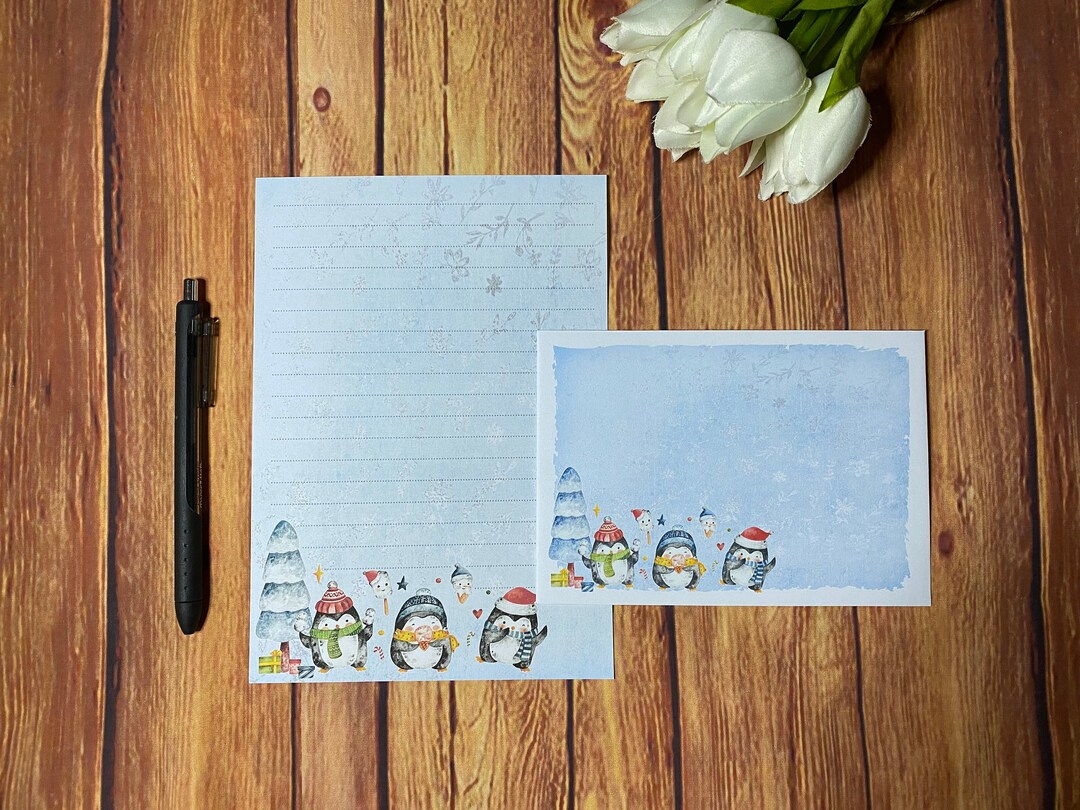 Happy Penguins A5 Writing Set, Writing Set, Penpal, Custom Stationery ...