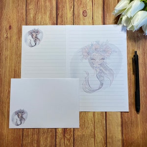 Parure d'écriture A5 crânes de sirène, courrier postal, Happy Post, correspondant, papeterie personnalisée, parure de lettres, papier à lettres A5 et enveloppes, papier à lettres
