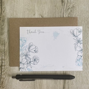 Tarjetas de notas A6 personalizadas con diseño floral azul, juego de 10, sobres, juego de regalo, juego de escritura, papelería personalizada, juego de cartas, papel de notas, tarjeta de agradecimiento